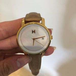 MVMT Watch with Light Brown Strap and Gold Detail